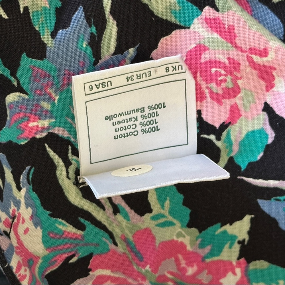 Vintage 80S Laura Ashley Black Cottagecore Floral Cotton Sundress US6 Sleeveless - Picture 11 of 14